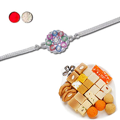 "Rakhi - SIL-6180 A (Single Rakhi), 500gms of Assorted Sweets - Click here to View more details about this Product